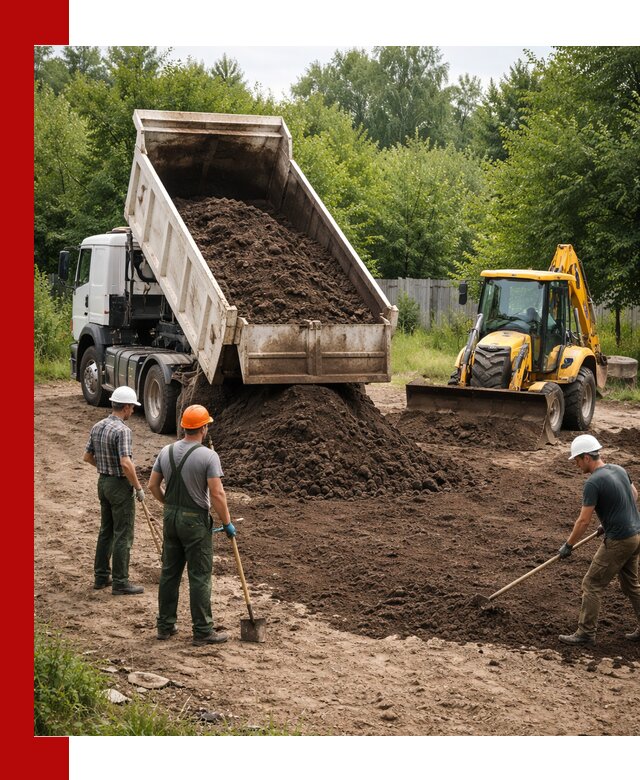 Доставка и укладка грунта для выравнивания участка в Верхней Пышме