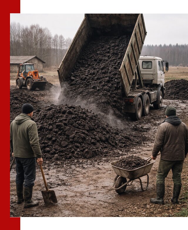 Доставка низинного торфа с разгрузкой и доставкой в Верхней Пышме