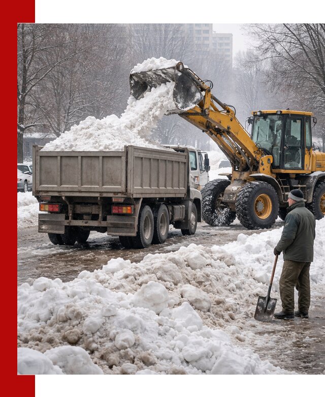 Вывоз снега грузовой техникой в Верхней Пышме оперативно и чисто