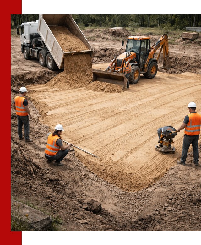 Устройство песчаной подушки для фундаментов и дорог в Верхней Пышме